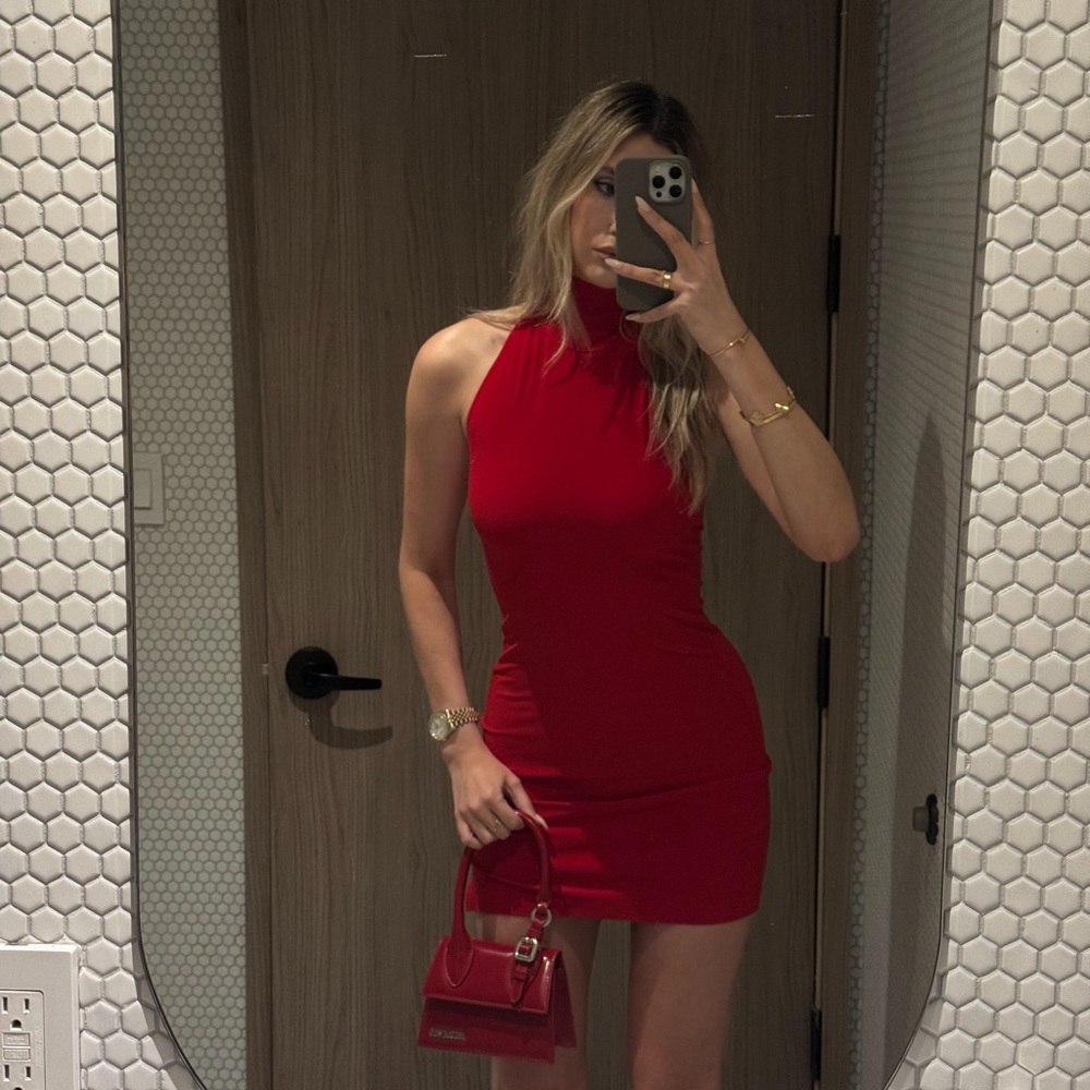 Norma Kamali Halter Turtle Side slit mini dress